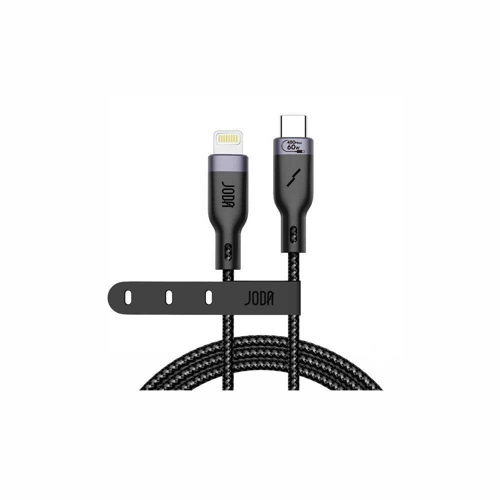 JODA سلك قماشي تايب سي الى لايتنينغ بطول 2 متر اسود - JDCB009