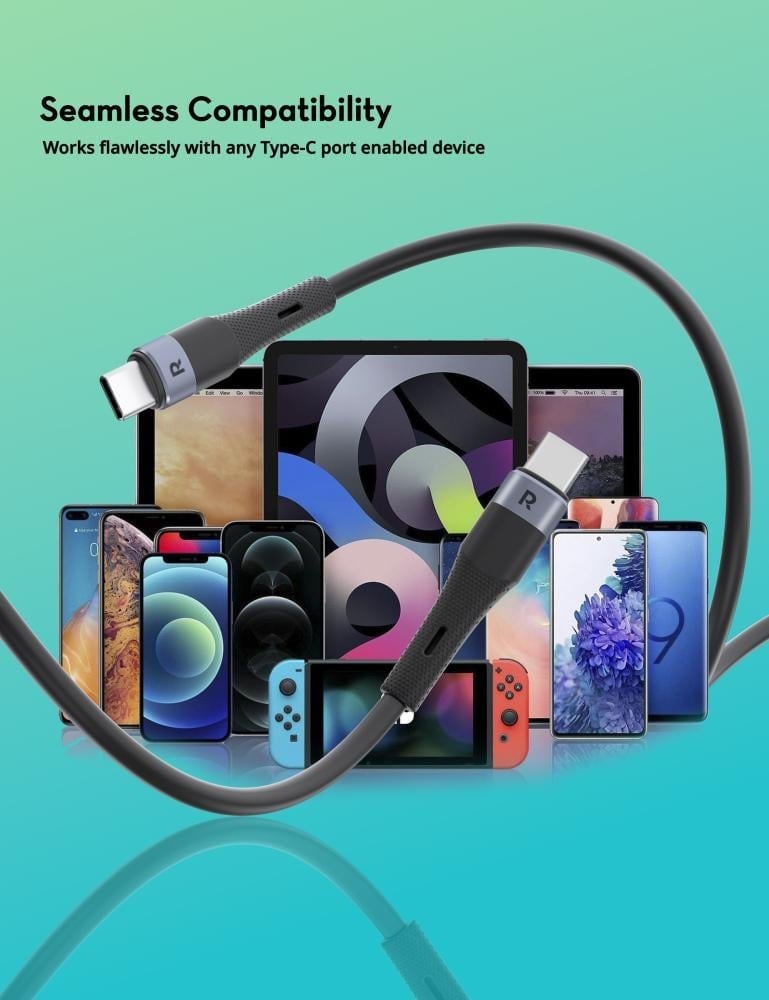 راف باور سلك شحن ومزامنة 1.2 متر 60 واط اسود-RP-CB1038