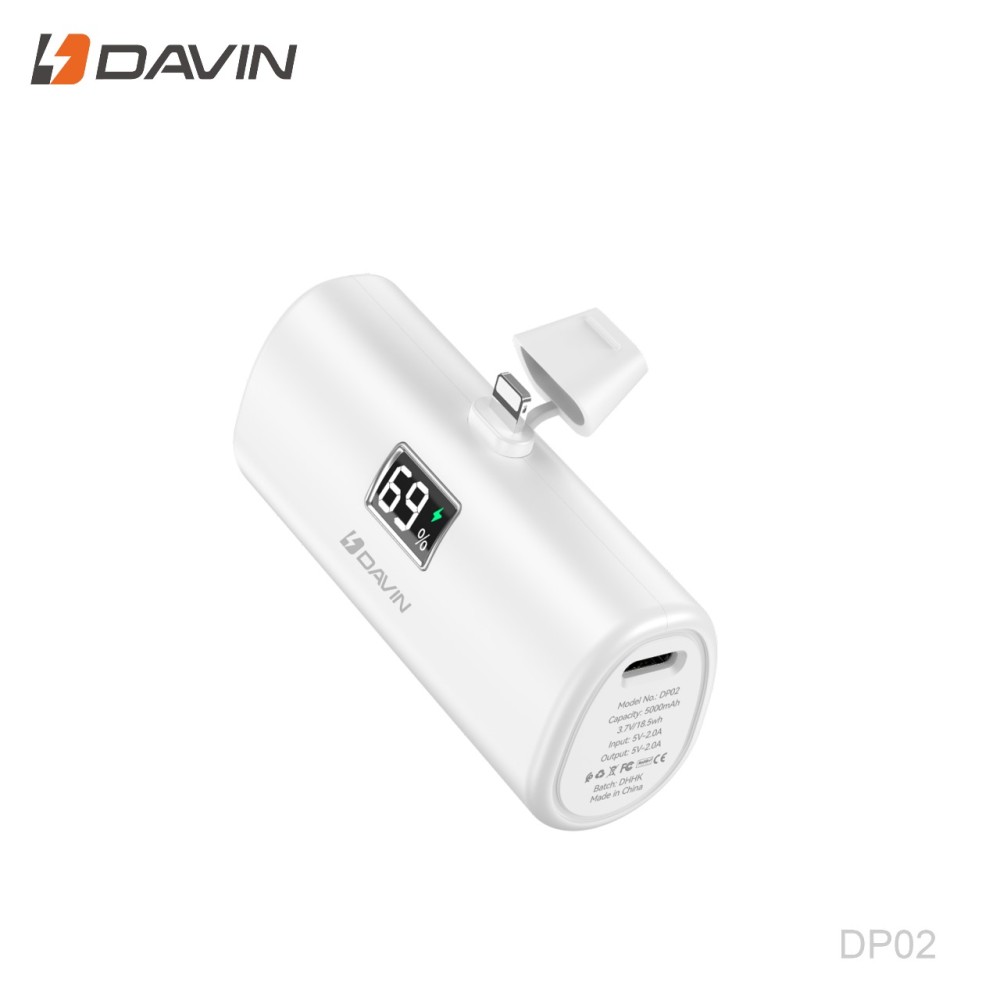 DAVIN Mini 5000 mAh Lightning Power Bank for iPhone - White DAVIN -  الدهماني للاتصالات Aldahmani Telecom