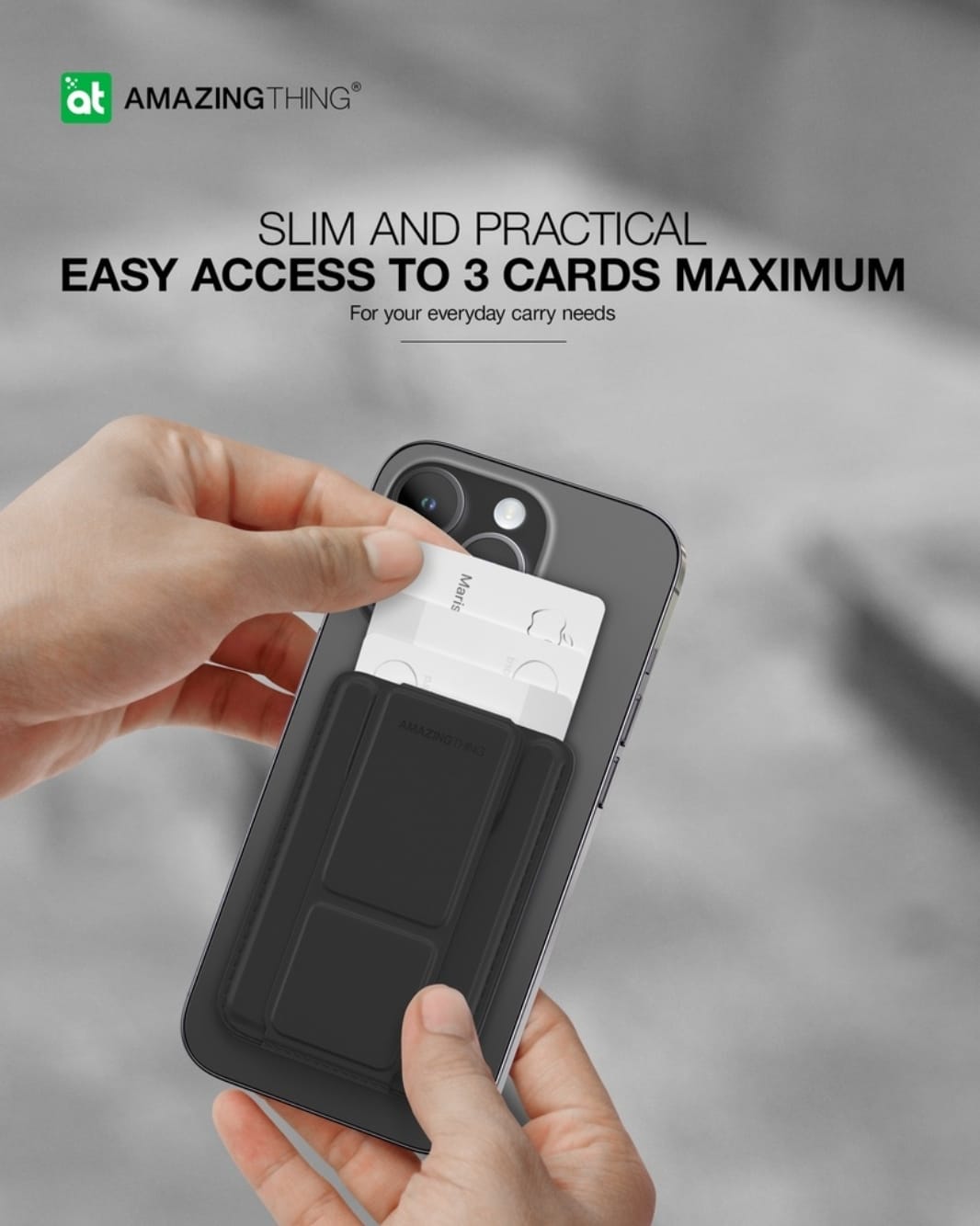 مسكة وحافظة بطاقات مع استاند مغناطيسي للجوال سموثي برو ماغ متوافق مع ماغ سيف من امازنغ ثينغ لون اسود-Smoothie Pro Mag Magnetic Wallet