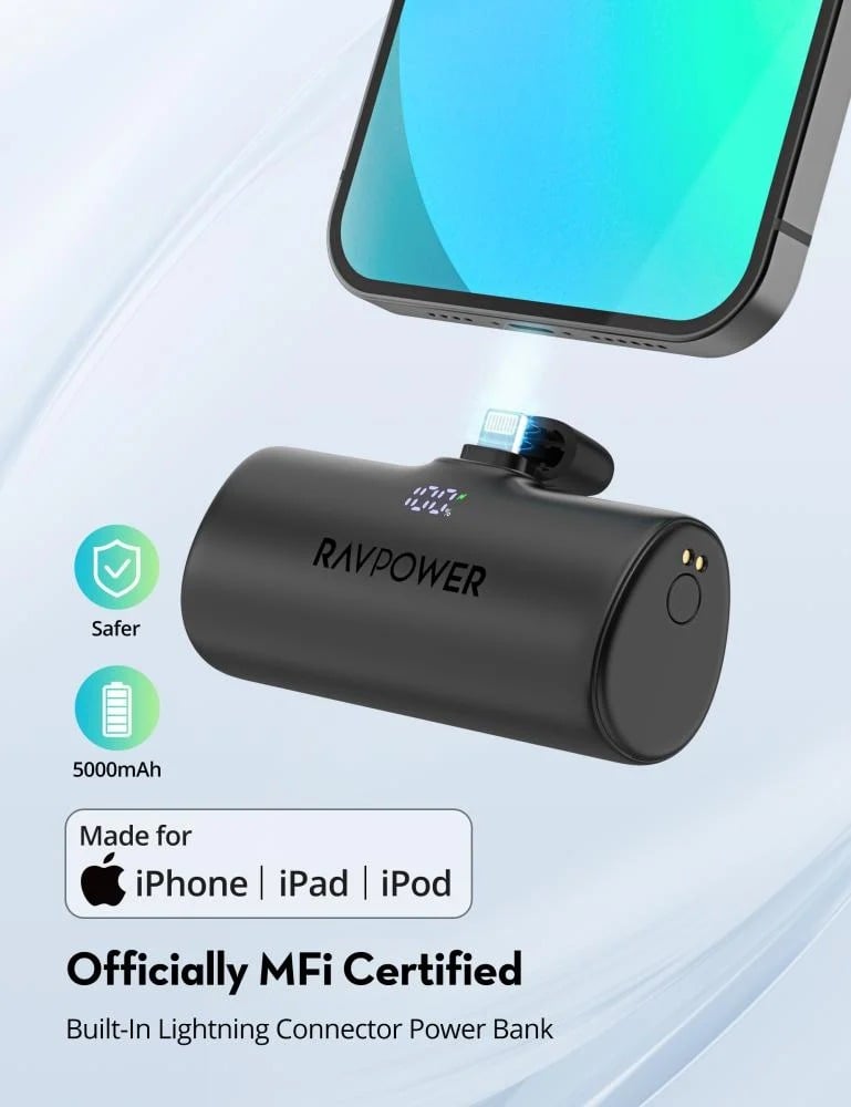 راف باور منصة شحن 4 بطاريات بقوة 20 واط سعة 5000 ملي امبير لايتنينج و