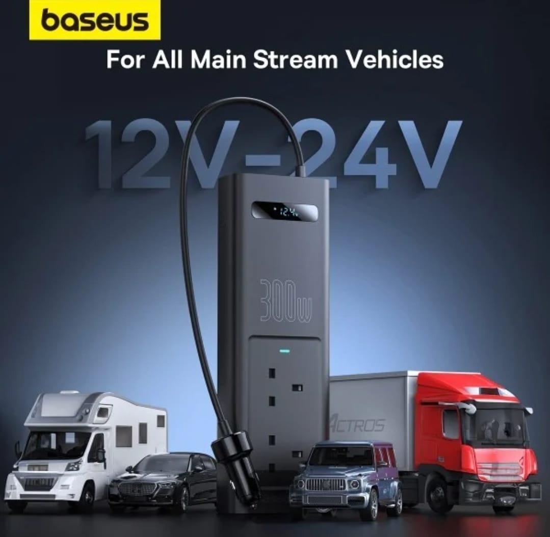 بيسوس محول الطاقة للسيارة مع شاشة ذكية و5 منافذ بقوة 300 واط من baseus