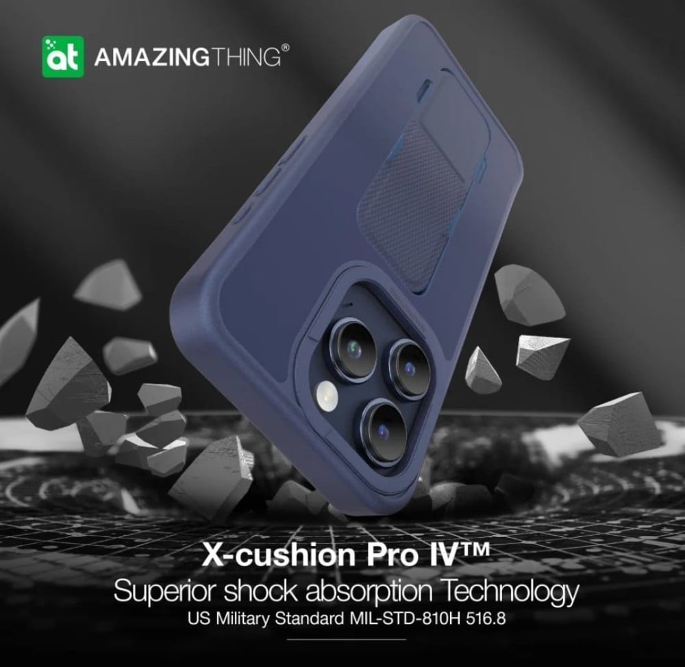 AMAZING THING PROTECTION COVER WITH STAND GRIP MAT PRO SHOCK RESISTANT FOR  IPHONE 15 PRO MAX - DARK BLUE