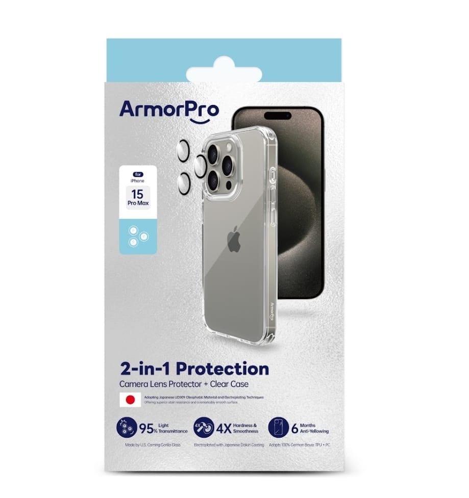 ارمور برو كفر حماية 2 في 1 + عدسات حماية كاميرا لاصدارات ايفون 15 - شفاف ArmorPro