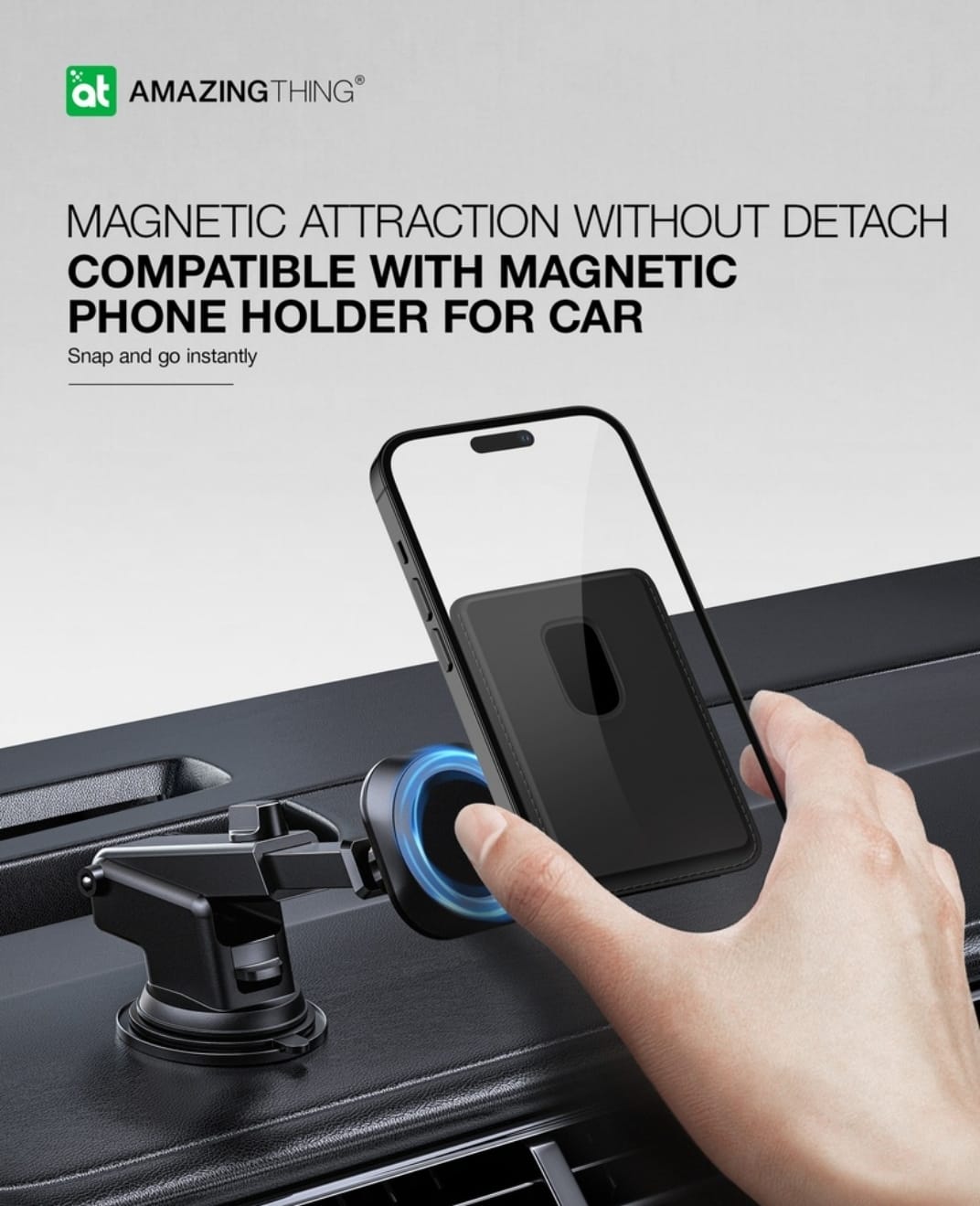 مسكة وحافظة بطاقات مع استاند مغناطيسي للجوال سموثي برو ماغ متوافق مع ماغ سيف من امازنغ ثينغ لون اسود-Smoothie Pro Mag Magnetic Wallet