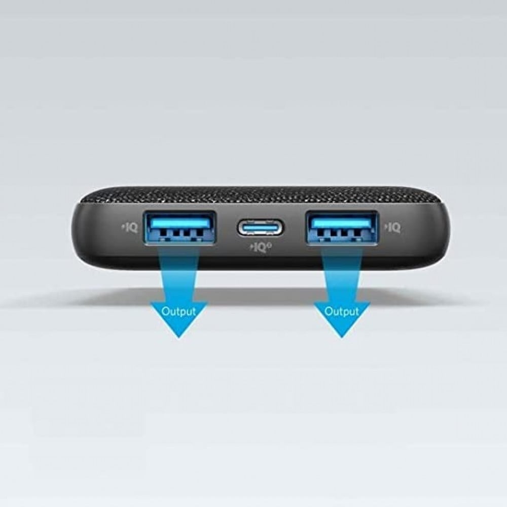 انكر بطارية متنقلة باوركور سينس 10000 مللي امبير منفذين USB ومنفذ PD قماش - اسود