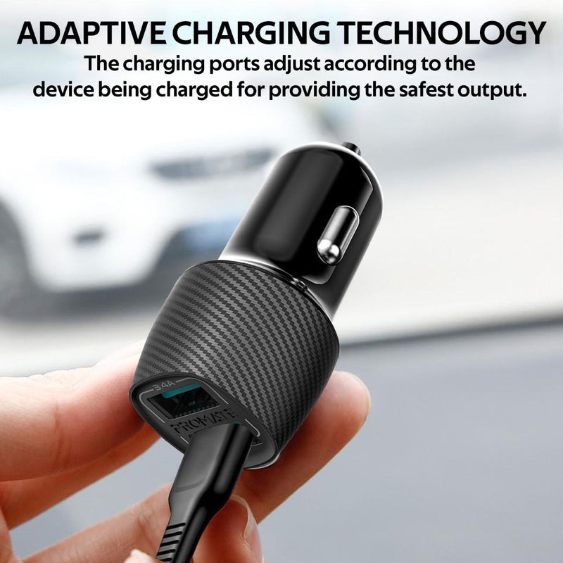 PROMATE 3.4A Car Charger Dual USB-A Ports-VolTrip-Duo-Black - الدهماني  للاتصالات Aldahmani Telecom
