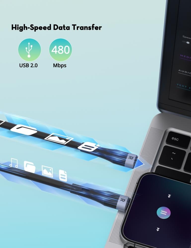 راف باور سلك شحن ومزامنة 1.2 متر 60 واط اسود-RP-CB1038