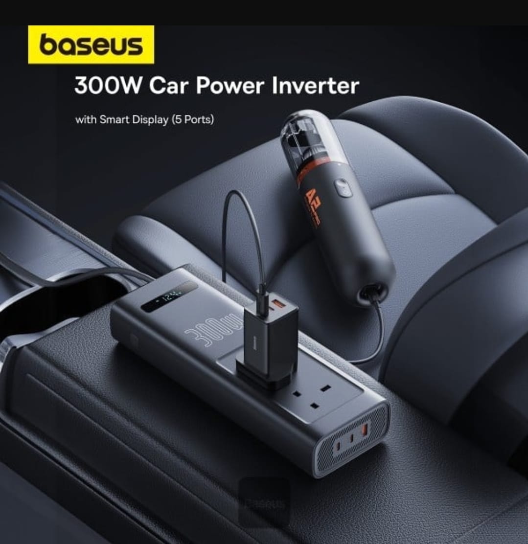 بيسوس محول الطاقة للسيارة مع شاشة ذكية و5 منافذ بقوة 300 واط من baseus