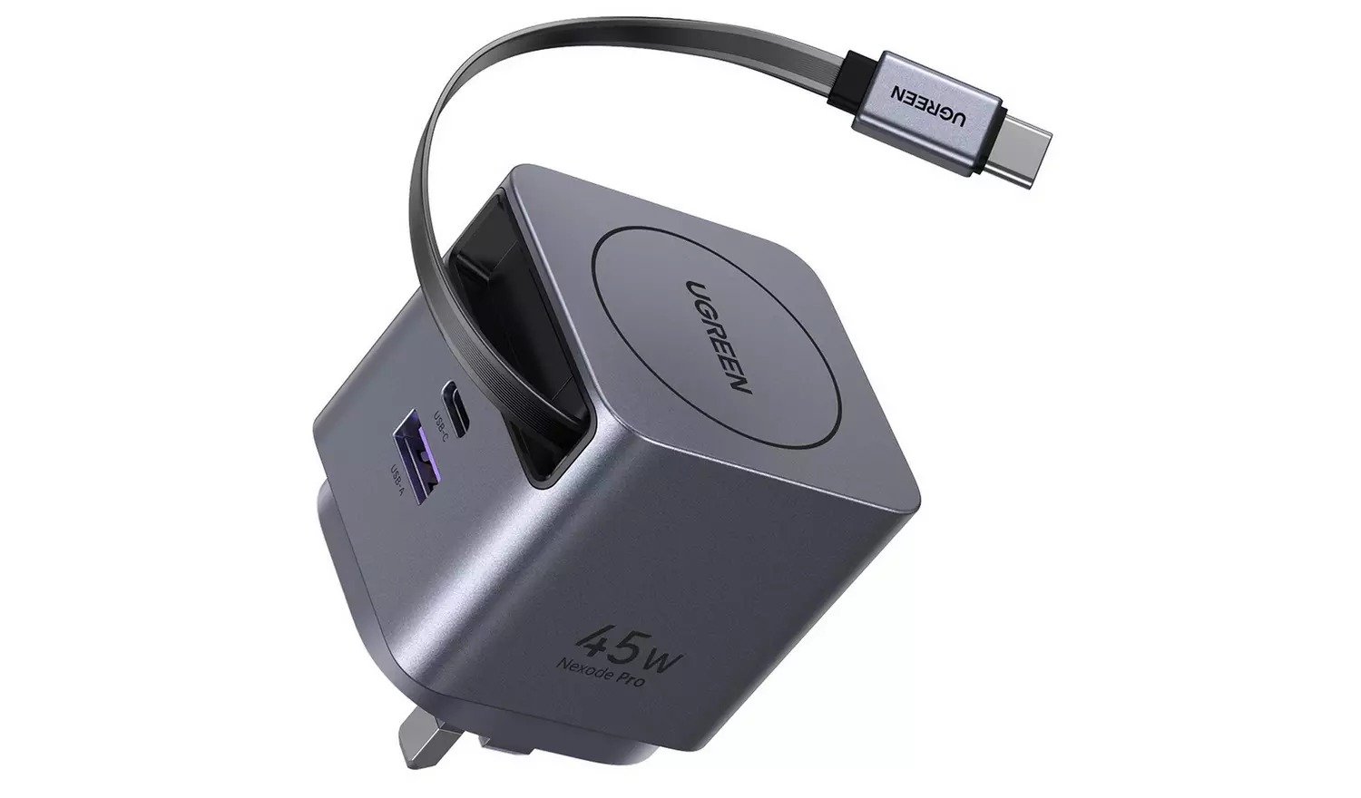 يوجرين نيكسود برو شاحن جداري بقوة 45 واط مع كابل USB-C قابل للسحب