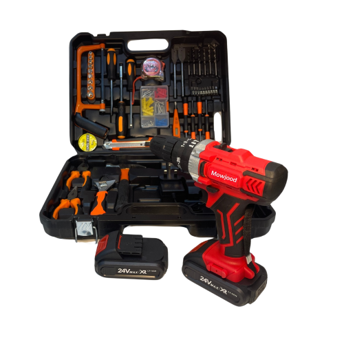 طقم دريل بطارية لا سلكي مع مجموعة شاملة من الأدوات الأخرى بما في ذلك ر