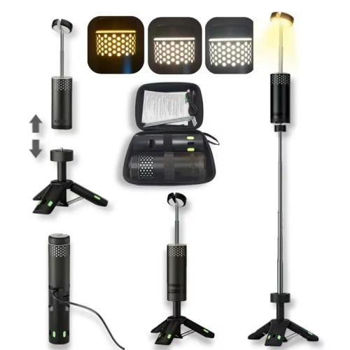 لمبة رحلات متنقلة مع حامل ثلاثي مدمج وإضاءة كريمي شحن تايب سي وتحكم بالسطوع AAA342