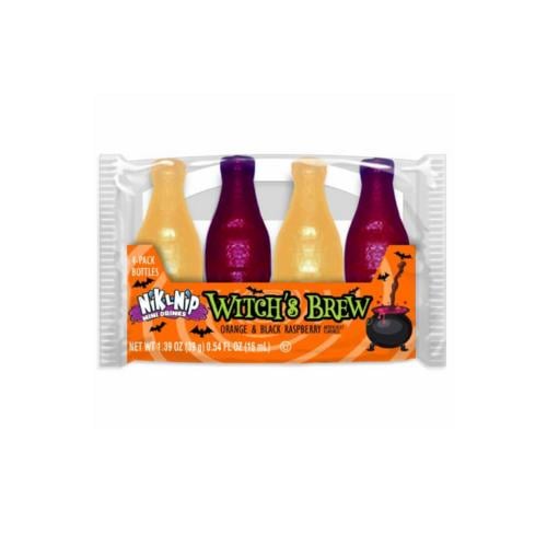 Nik-L-Nip Witchs Brew Bottles Orange and Black Raspberry Wax Candy Exclusive Imported Item from USA Halloween Edition