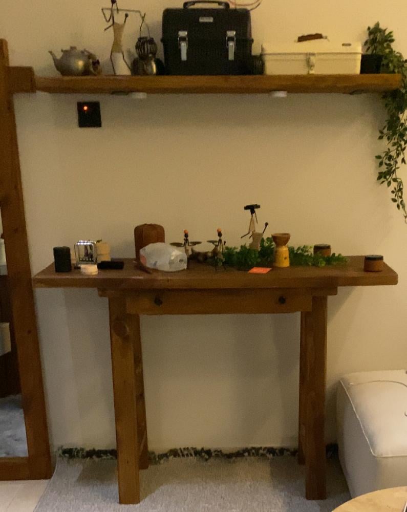 ركن قهوه خشب طبيعي مع رف خشبي