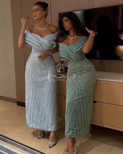 فستان سهرة مناسبات بكلفة الهدب فاخر وأنيق بتصميم ع...