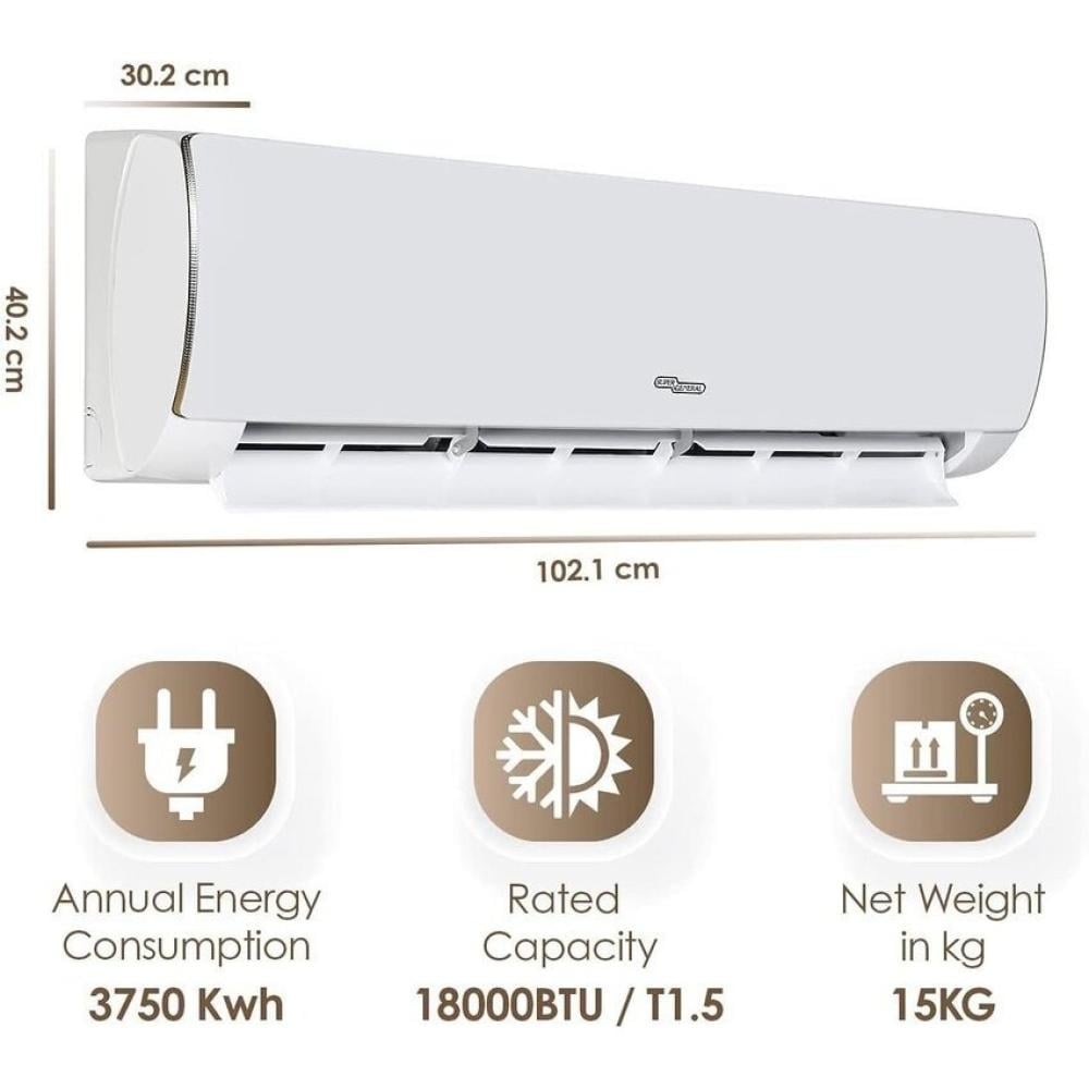 مكيف سبليت سوبر جنرال 18000 وحدة بارد — تبريد قوي مع واي فاي وتدفق هواء ذكي KSGS183GE