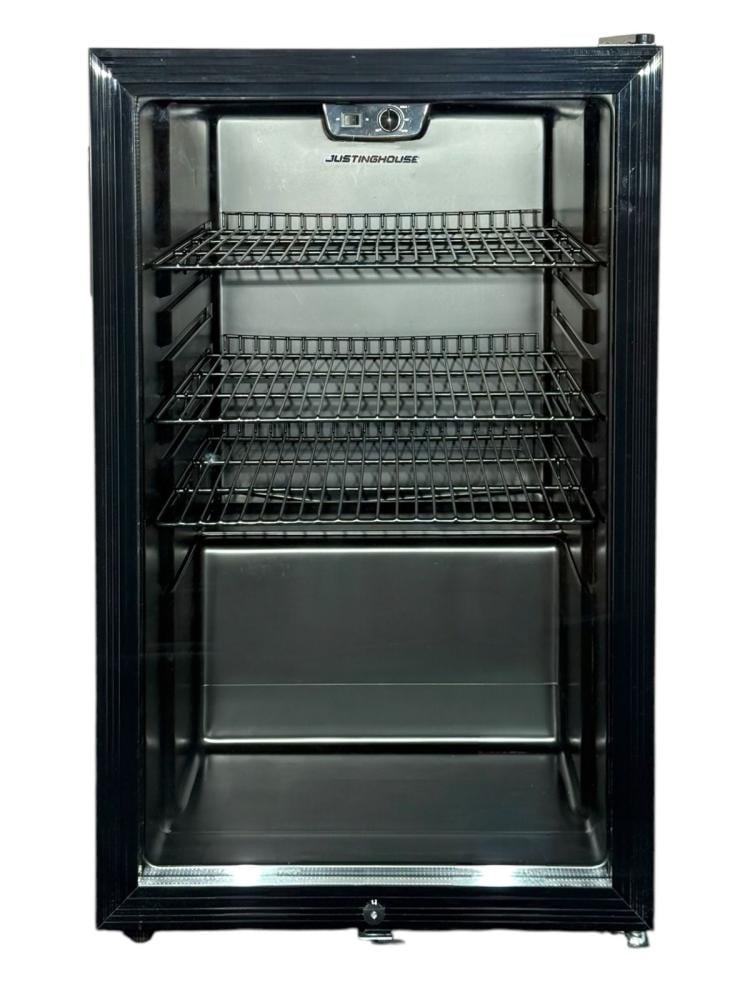 ثلاجة عرض جستنغ هاوس باب زجاج واحد — 137 لتر — أسود مع قفل وإضاءة داخلية