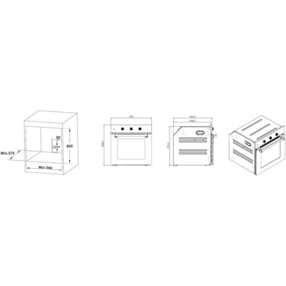فرن بلت إن كومتل 56 لتر 1600 واط 8+1 برامج  مروحة توزيع هواء  أسود أنيق  60×60 سم