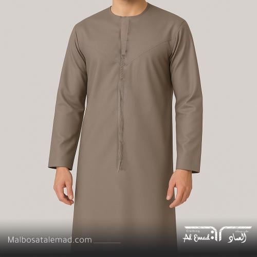 ثوب إماراتي أصلي بتصميم أنيق وكلاسيكي بيج داكن