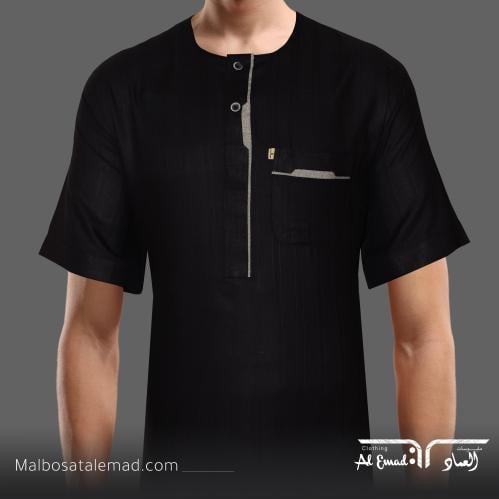 ثوب الراحة الرجالي الأسود بأكمام قصيرة