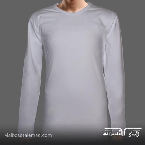 فنيلة قطنية بيضاء رجالية دائرية كم طويل