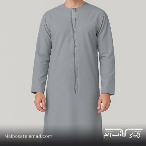 ثوب إماراتي أصلي بتصميم أنيق وكلاسيكي رصاصي