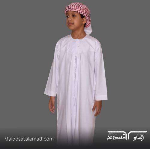 ثوب أطفال إماراتي أبيض بتصميم أصلي جذاب