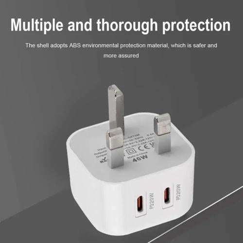 شاحن حائط USB مزدوج من النوع C PD 20w +20w