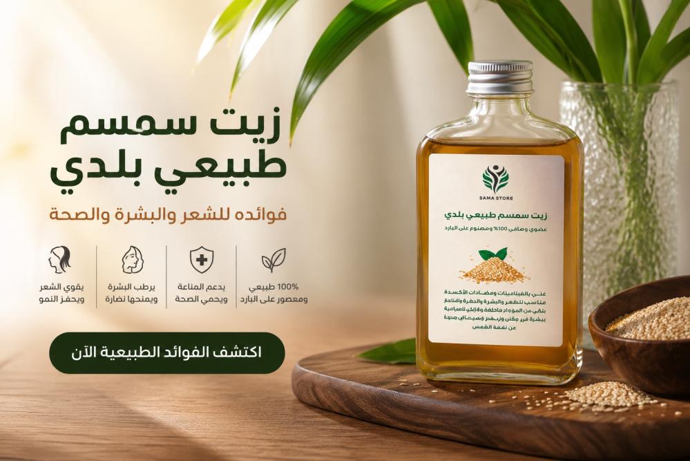 زيت سمسم طبيعي بلدي للشعر والبشرة والصحة ويدعم أسلوب حياة صحي وجمال طب