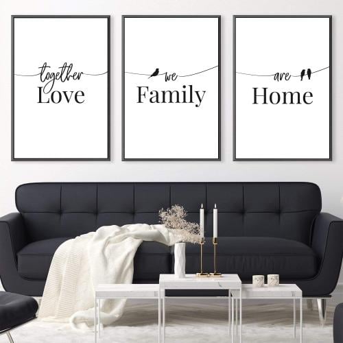 طقم ثلاث لوحات جدارية مع برواز Love Family Home