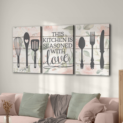 طقم ثلاث لوحات جدارية للمطبخ وغرفة الطعام