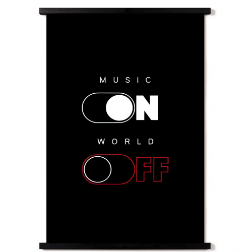 لوحه Music On World Off بإطار خشبي لون أسود