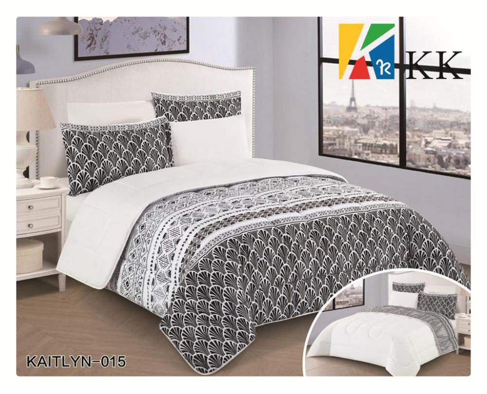 مفرش رندا نفرين صيفي مزدوج 6قطع  رصاصي مشجر