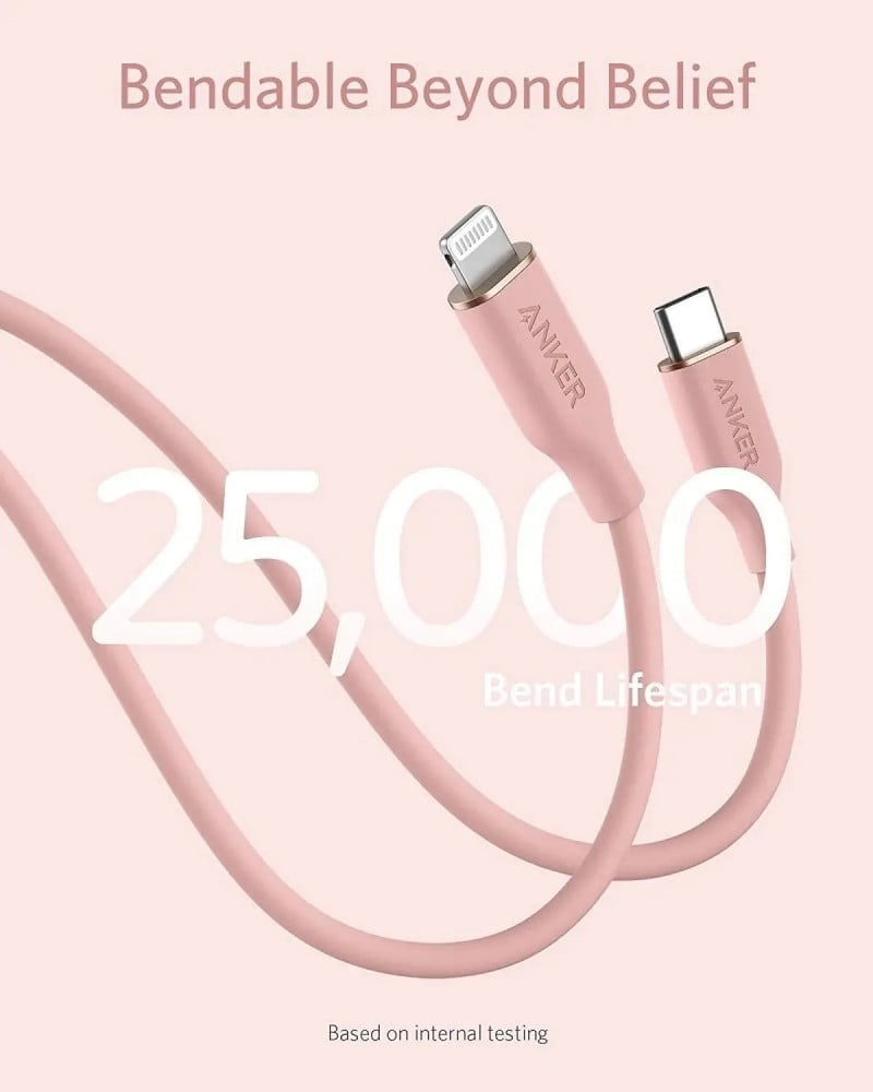ANKER - كيبل شحن  FLOW من تايب سي إلى لايتننق بطول 0.9 متر - وردي