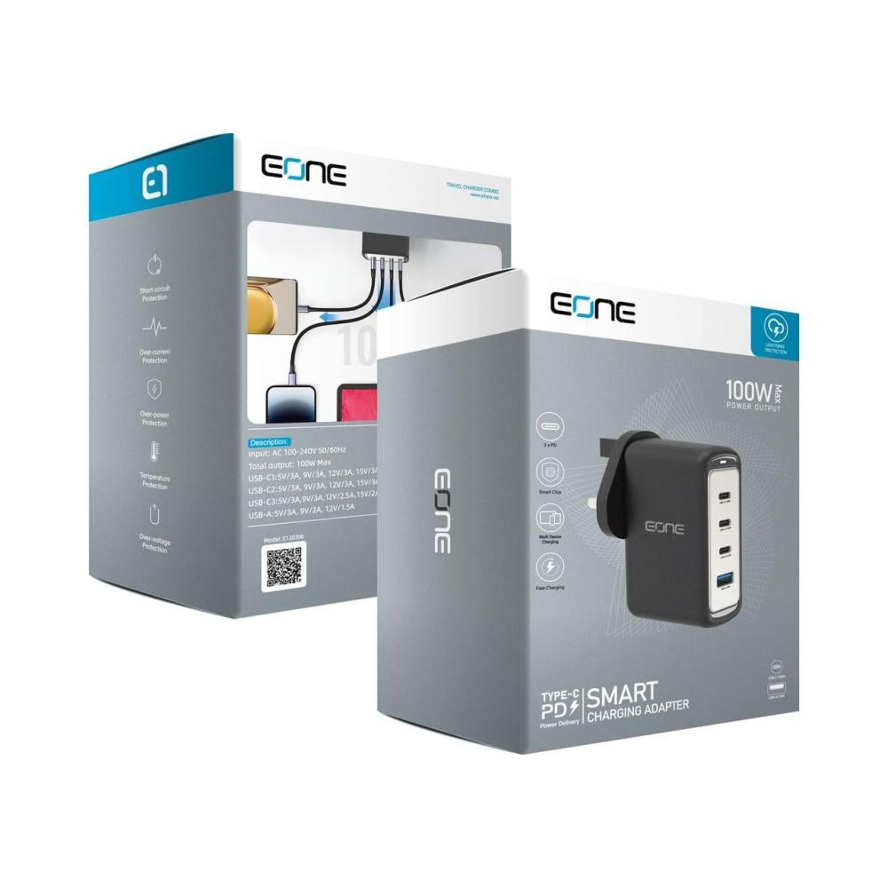شاحن جداري 4 منافذ شحن من Eone بقوة 100 واط