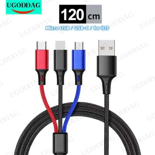 3 في 1 كابل USB قصير مايكرو USB نوع C كابل آيفون 1...