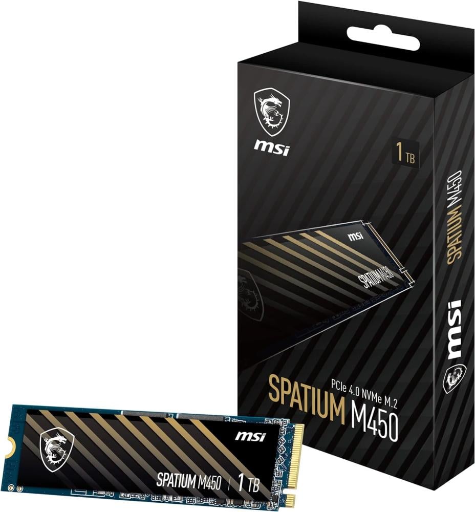 MSI SPATIUM M450 PCIe 4.0 NVMe M.2 1TB Internal Gaming SSD up to 3600MB/s 3D NAND Up to 1200 TBW, Black