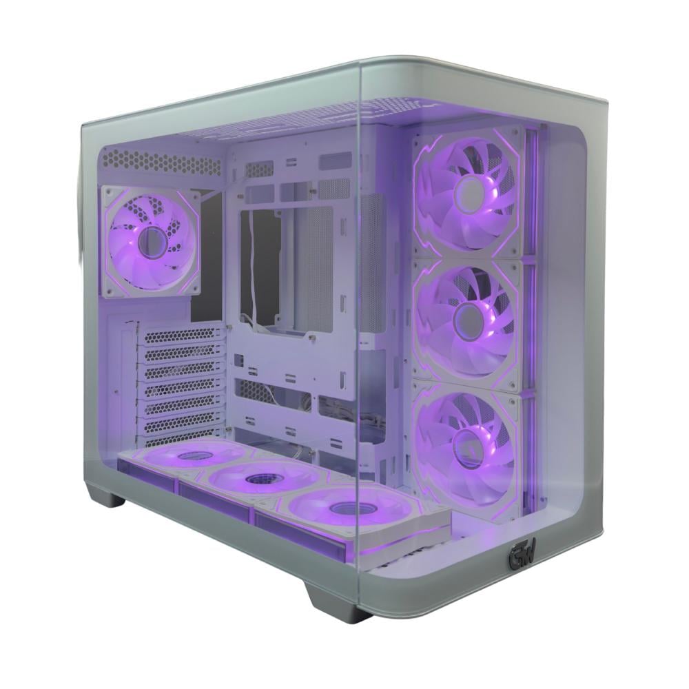 GTW GAMING COMPUTER CASE, WHITE MID TOWER ATX CASE WITH 7 PRE-INSTALLED RGB FANS GT-F7CW008