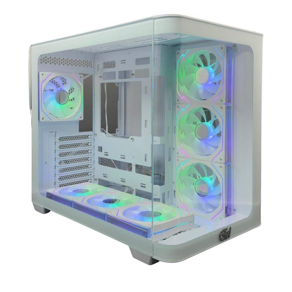 GTW GAMING COMPUTER CASE, WHITE MID TOWER ATX CASE WITH 7 PRE-INSTALLED RGB FANS GT-F7CW008