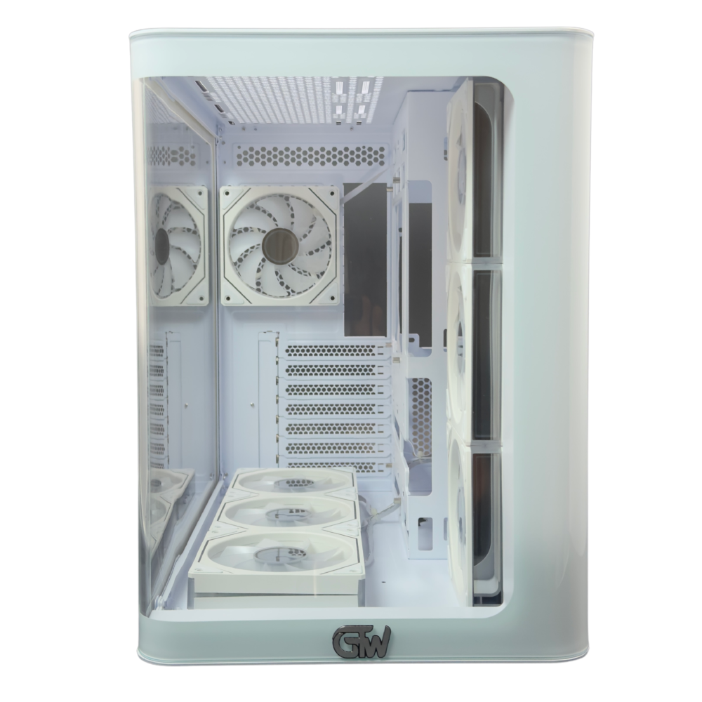 GTW GAMING COMPUTER CASE, WHITE MID TOWER ATX CASE WITH 7 PRE-INSTALLED RGB FANS GT-F7CW008