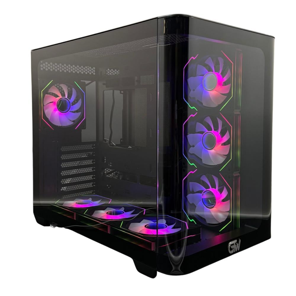 GTW GAMING COMPUTER CASE, WHITE MID TOWER ATX CASE WITH 7 PRE-INSTALLED RGB FANS GT-F7CB008