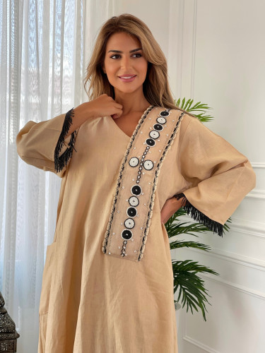 جلابية لنن طبيعي شك يدوي