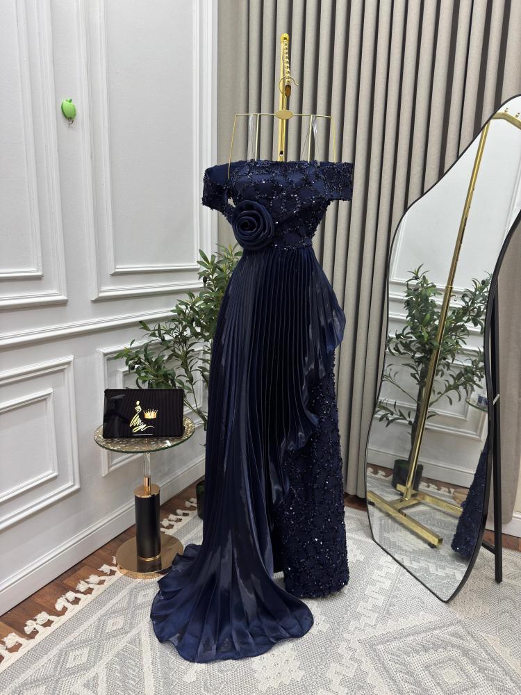 فستان سهره كحلي تكسيرات