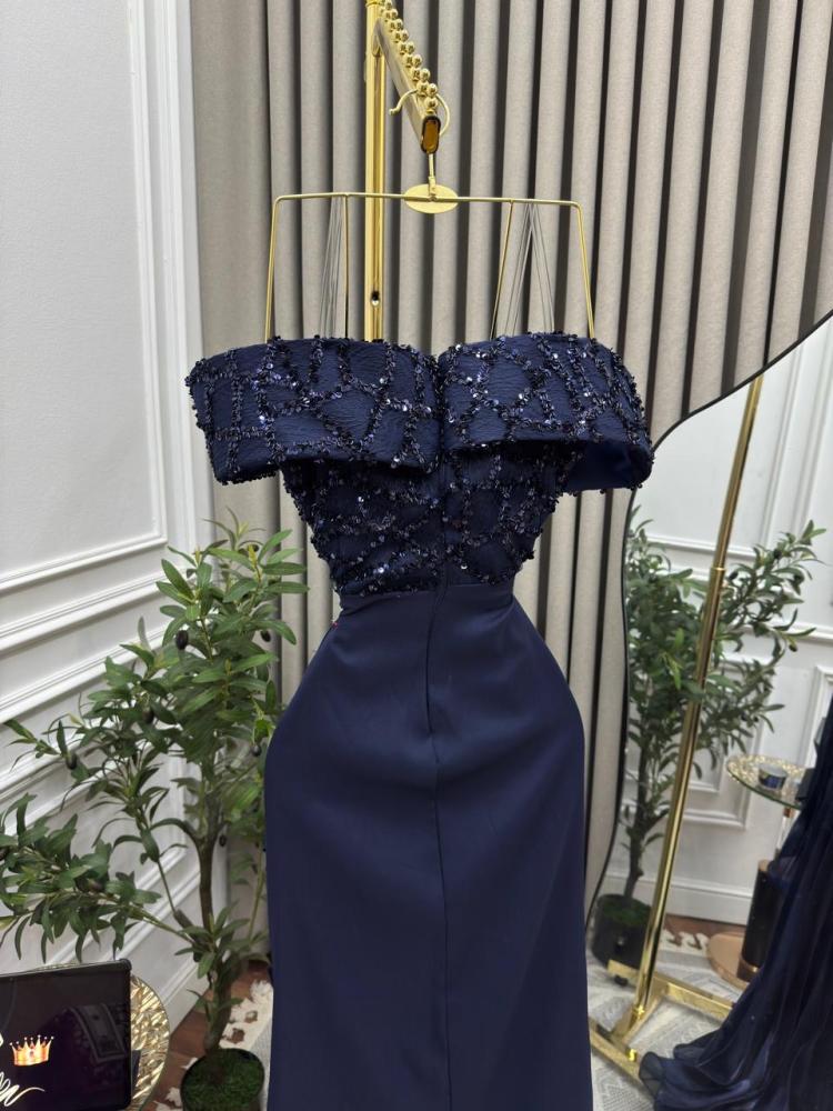 فستان سهره كحلي تكسيرات