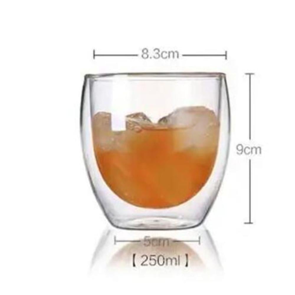 كوب قهوة زجاجي شفاف جدار مزدوج مقاوم للحرارة مناسب للقهوة ومشروبات الحليب 250 مل
