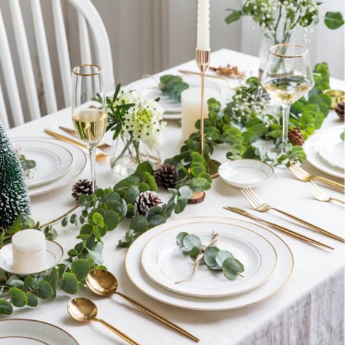 طقم عشاء بورسلين تصميم بسيط بحواف ذهبية