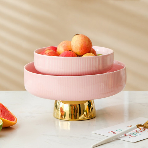 طقم طبقين تقديم وردي بقاعدة ذهبية