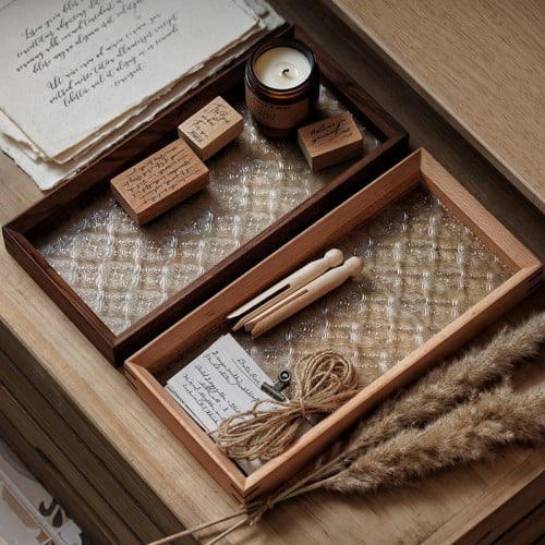 طبق ديكور تقديم بنمط زجاجي و أطراف خشبي