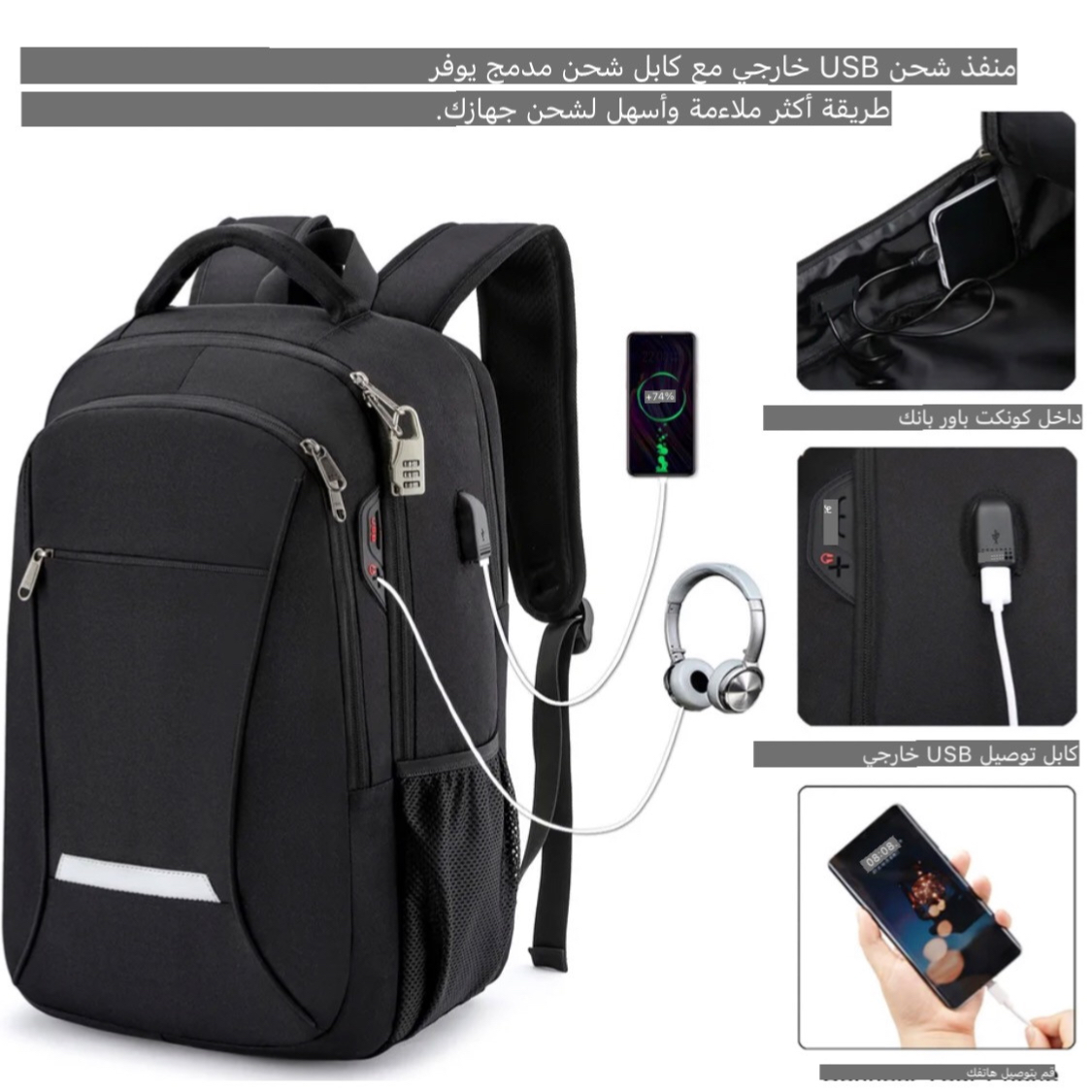 ‎ حقيبة ظهر للأعمال الخاصة بالسفر ضد السرقة ومزودة بمنفذ شحن يو إس بي مناسبة لأجهزة الكمبيوتر المحمولة مقاس 15.6 بوصة مناسبة للرجال والنساء وطلاب المدارس الجامعية