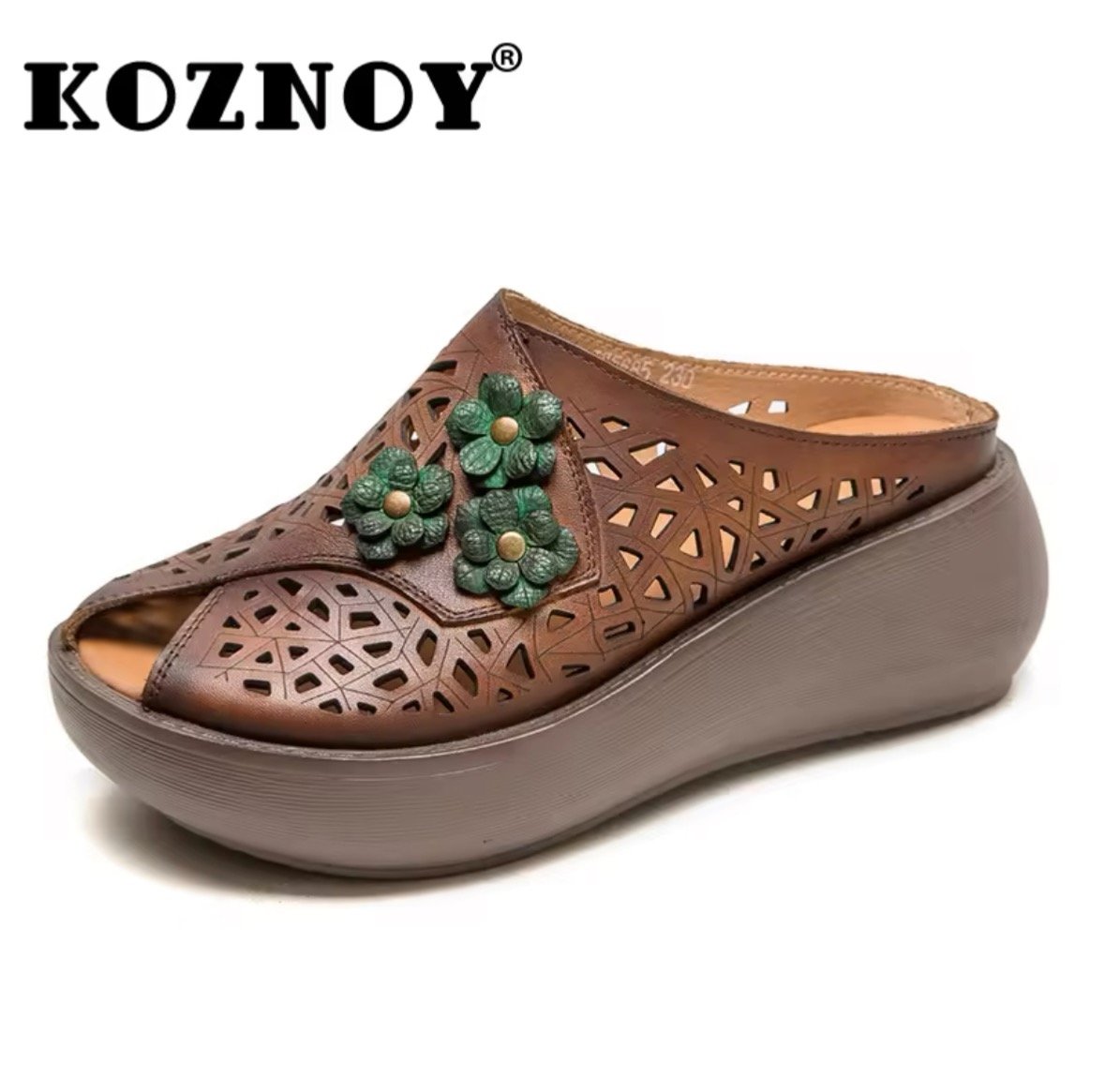 صندل نسائي من الجلد الأصلي Koznoy شبشب إسفيني مجوف
